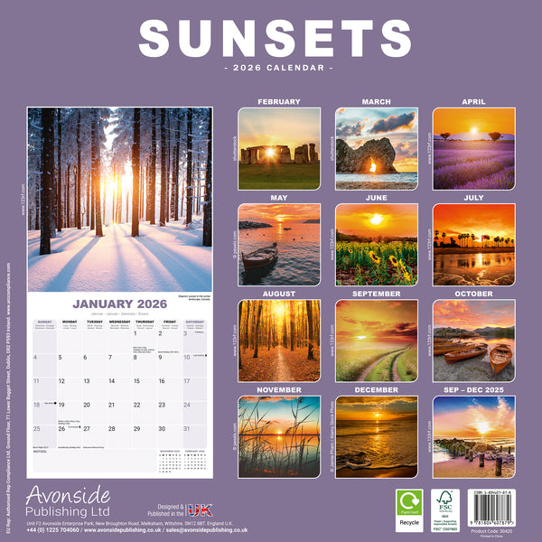 Sunsets Calendar 2026