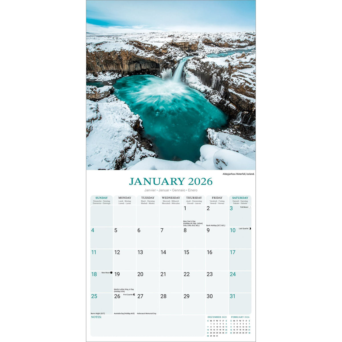 Waterfalls Calendar 2026 Avonside Publishing Ltd