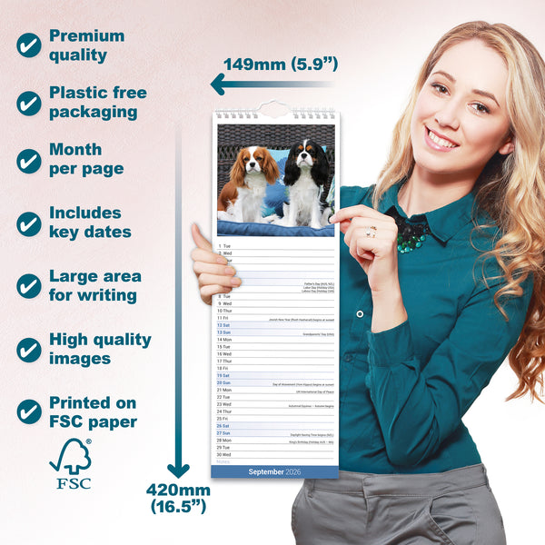 Cavalier King Charles Spaniel Calendar 2026 Slimline
