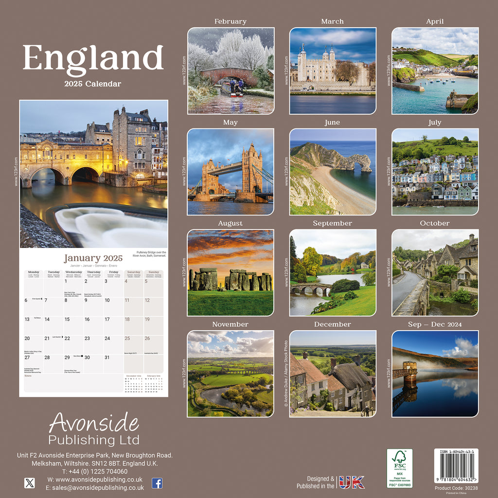 England Calendar 2025 Avonside Publishing Ltd