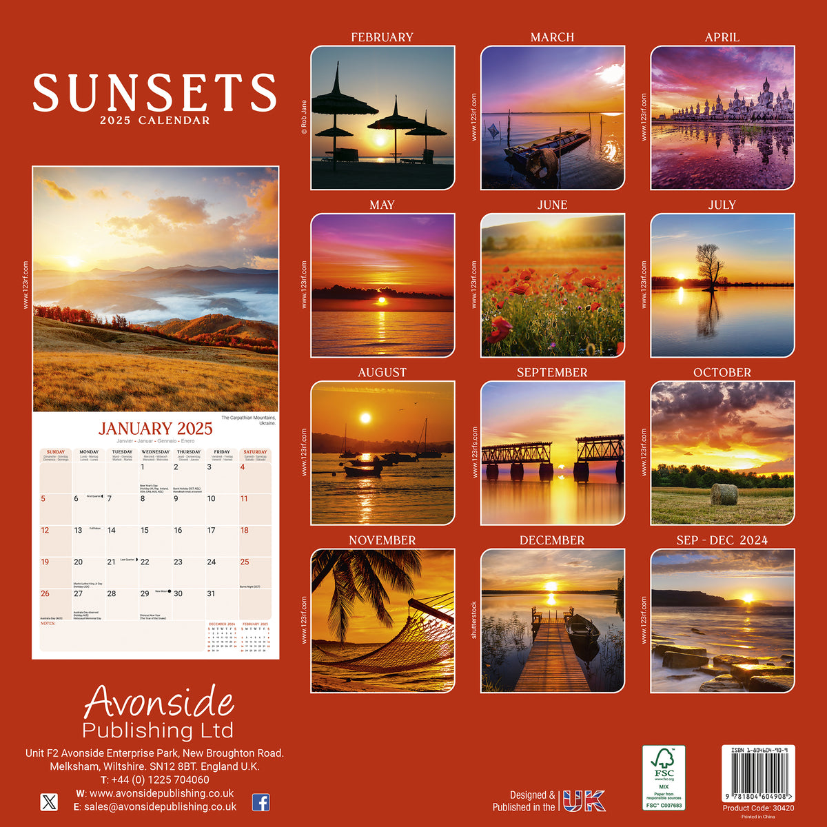 Sunsets Calendar 2025 Avonside Publishing Ltd