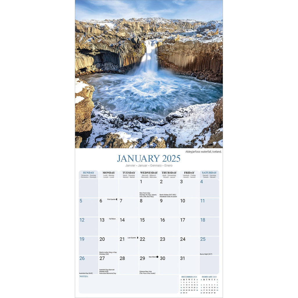 Waterfalls Calendar 2025 Avonside Publishing Ltd