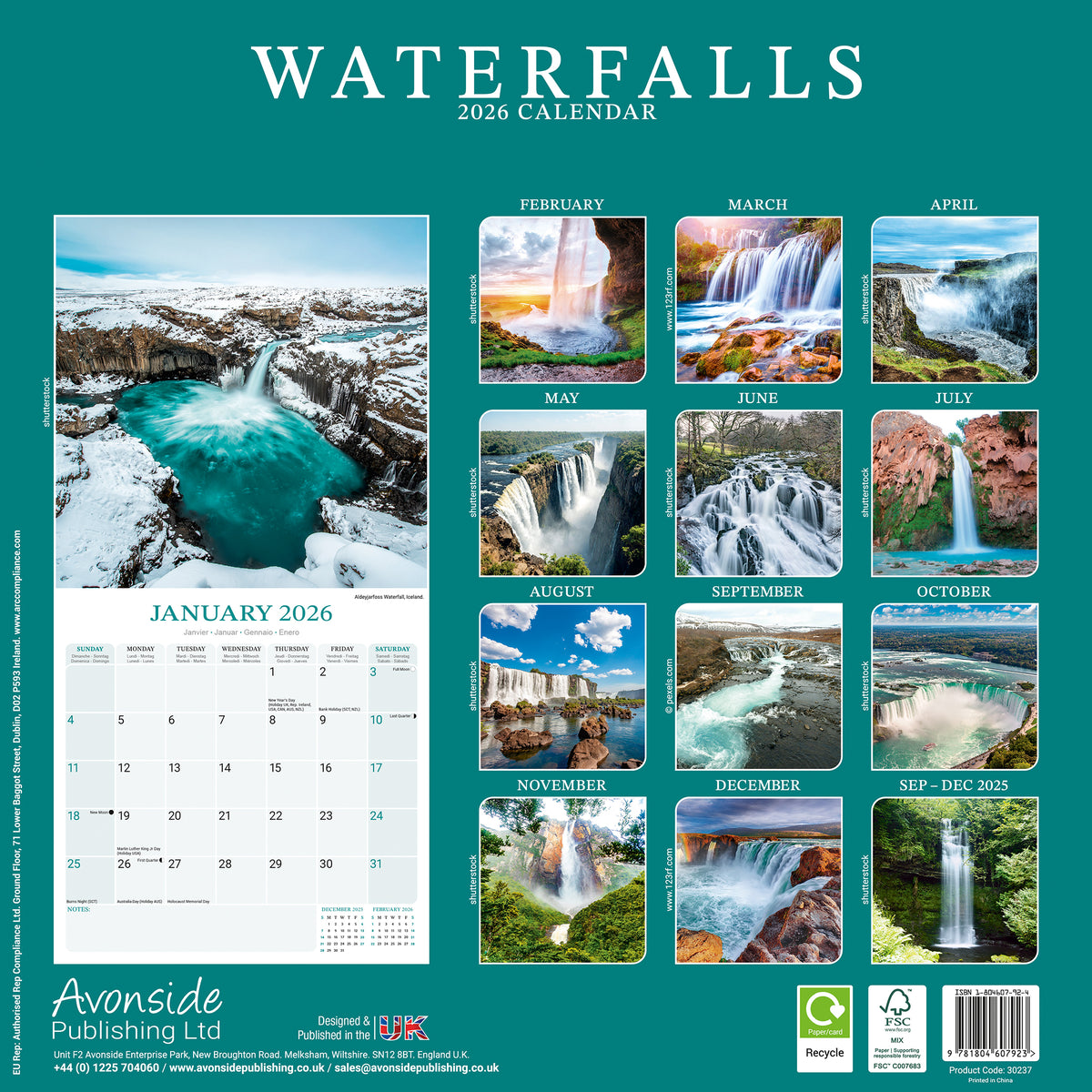 Waterfalls Calendar 2026 – Avonside Publishing Ltd