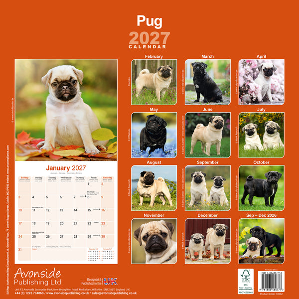 Pug Calendar 2027