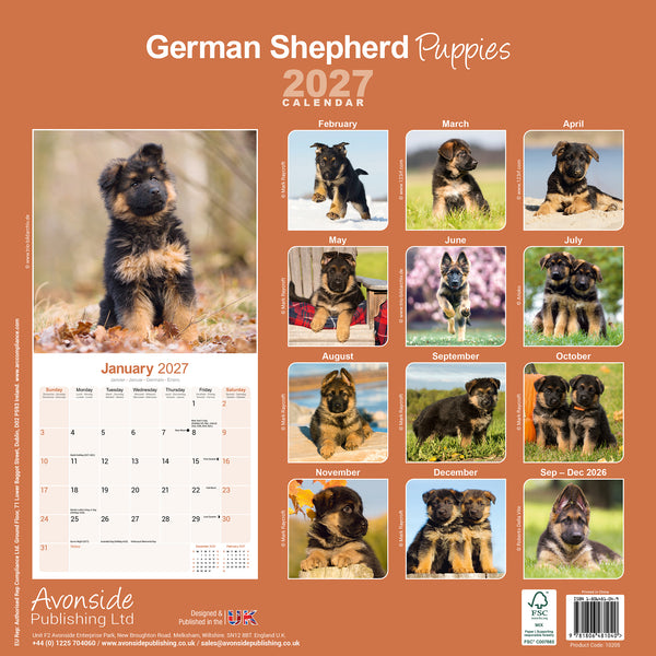 German Shepherd Puppies Calendar 2027