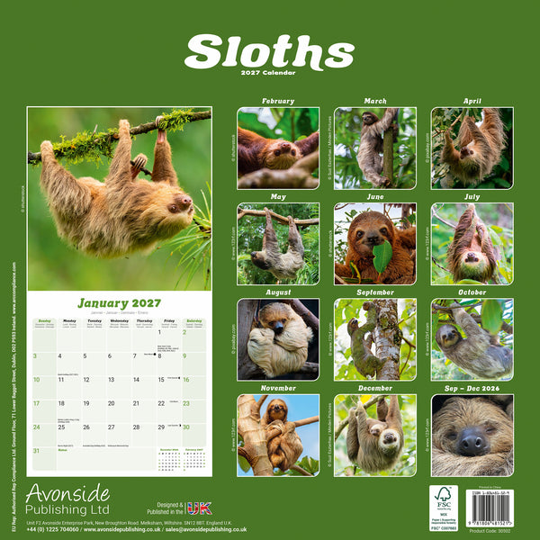 Sloths Calendar 2027