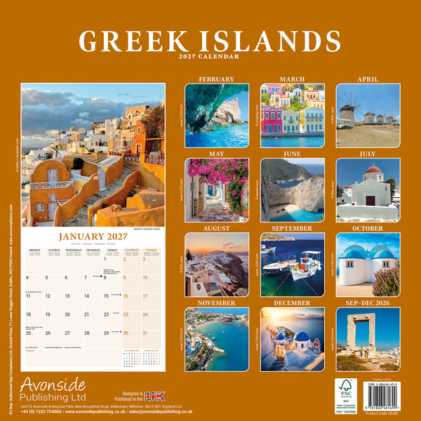 Greek Islands Calendar 2027