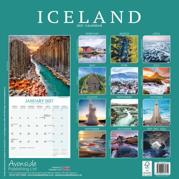 Iceland Calendar 2027