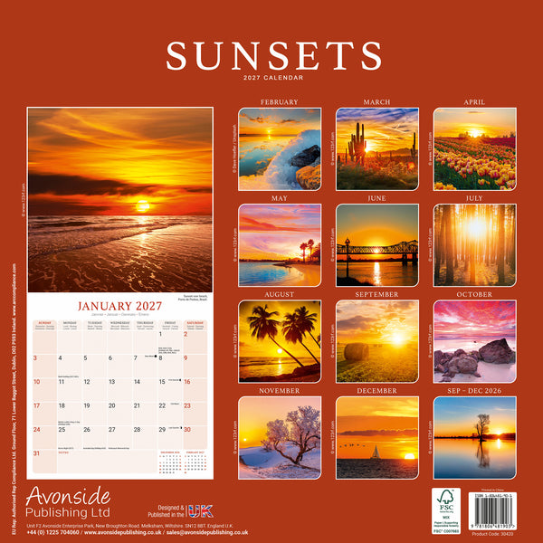 Sunsets Calendar 2027