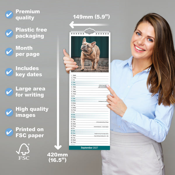 French Bulldog Calendar 2027 Slimline