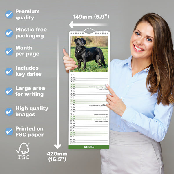 Black Labrador Retriever Calendar 2027 Slimline