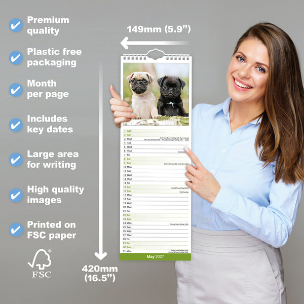 Pug Calendar 2027 Slimline