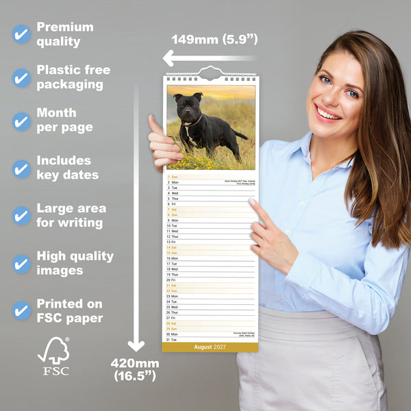 Staffordshire Bull Terrier Calendar 2027 Slimline