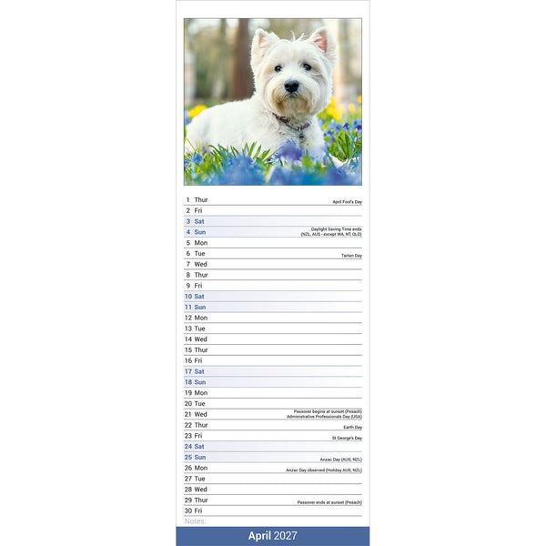 West Highland White Terrier Calendar 2027 Slimline